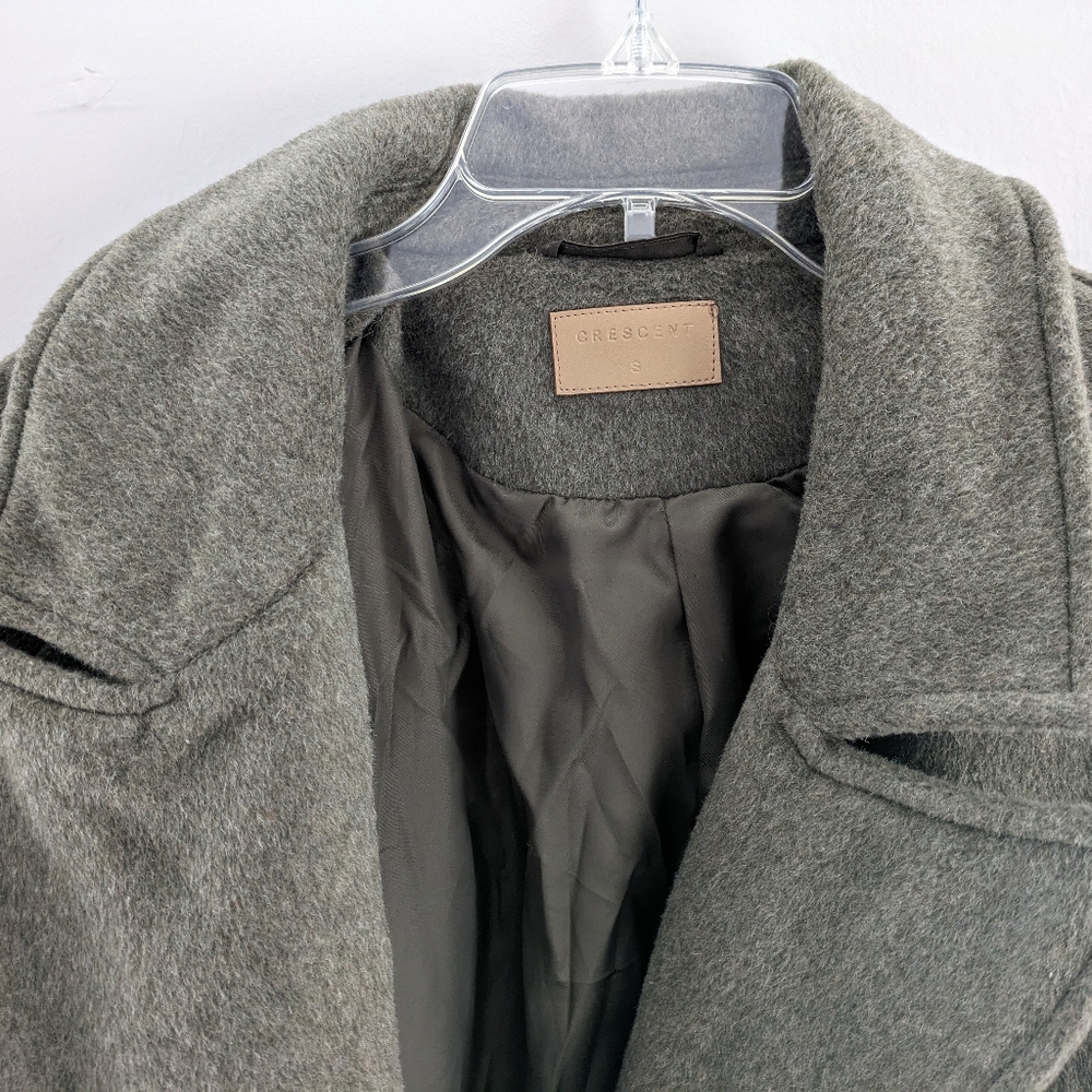 Crescent wrap midi coat, like new condition, a soft heathered gray olive, small